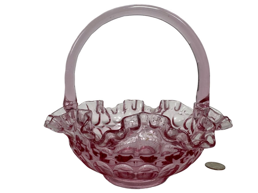 Vintage Pink Fenton Glass Basket 7.5W X 7.5H [Photo 1]