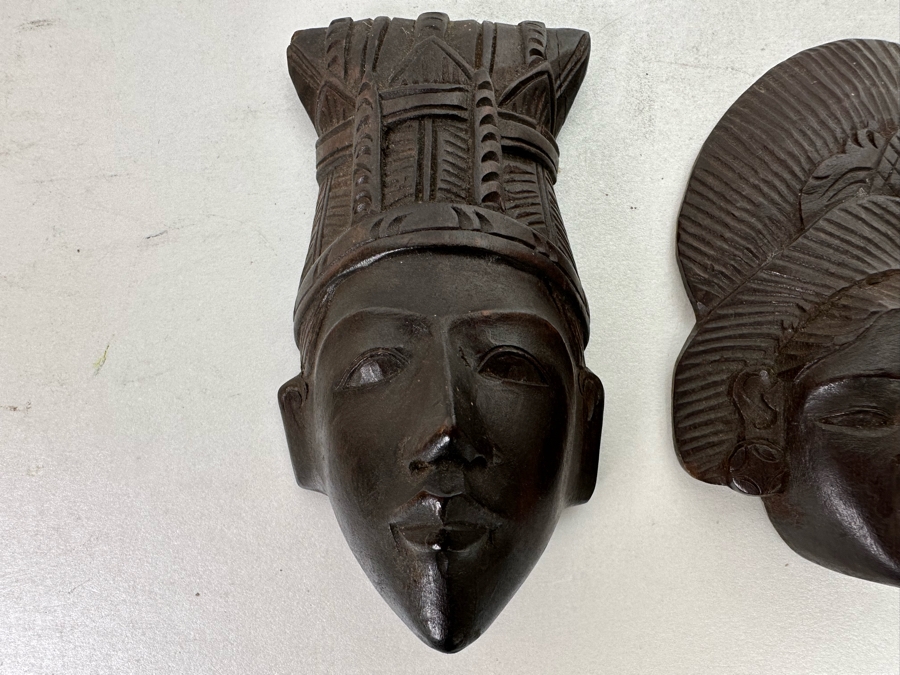 Pair Of Small Hand Carved Wooden Indonesian Wall Masks 4H [Photo 4]