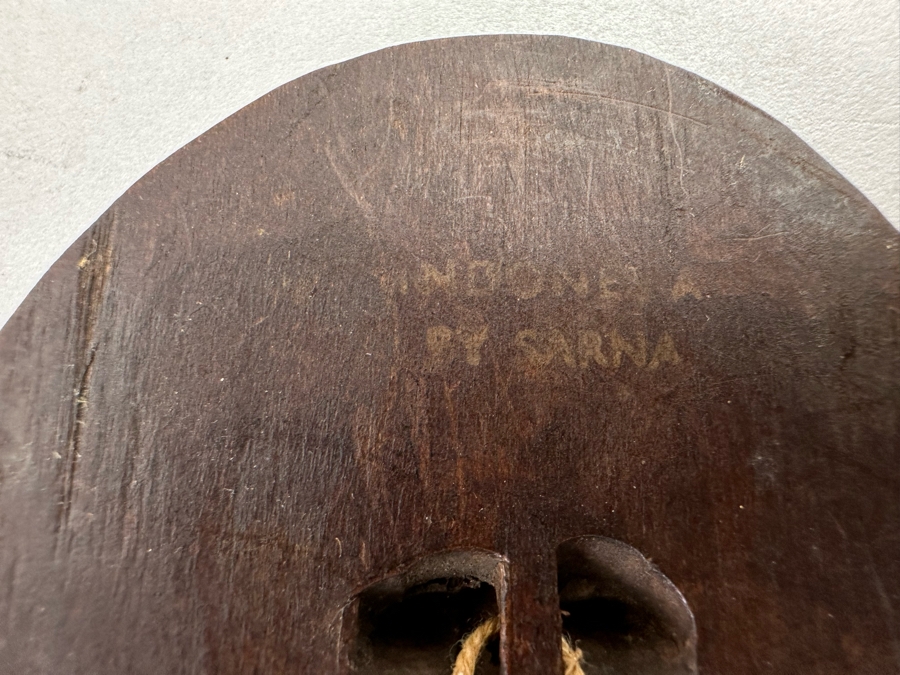Pair Of Small Hand Carved Wooden Indonesian Wall Masks 4H [Photo 7]