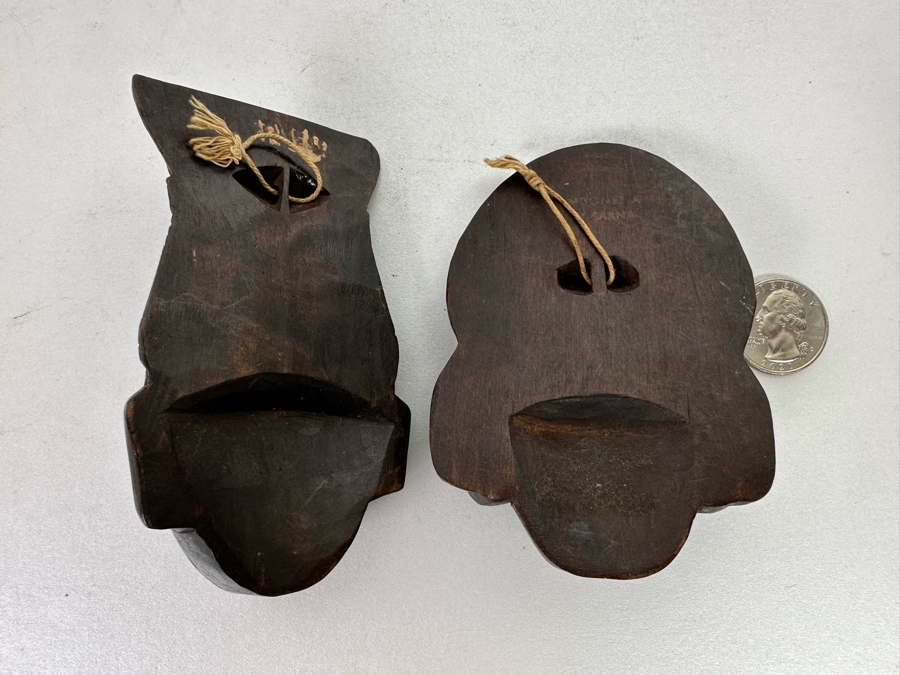 Pair Of Small Hand Carved Wooden Indonesian Wall Masks 4H [Photo 6]