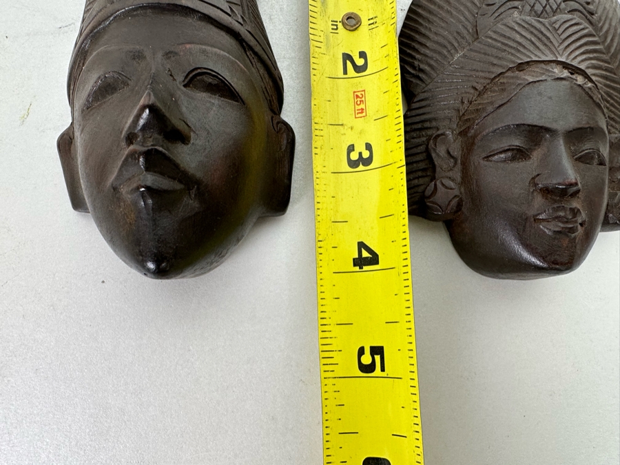 Pair Of Small Hand Carved Wooden Indonesian Wall Masks 4H [Photo 8]