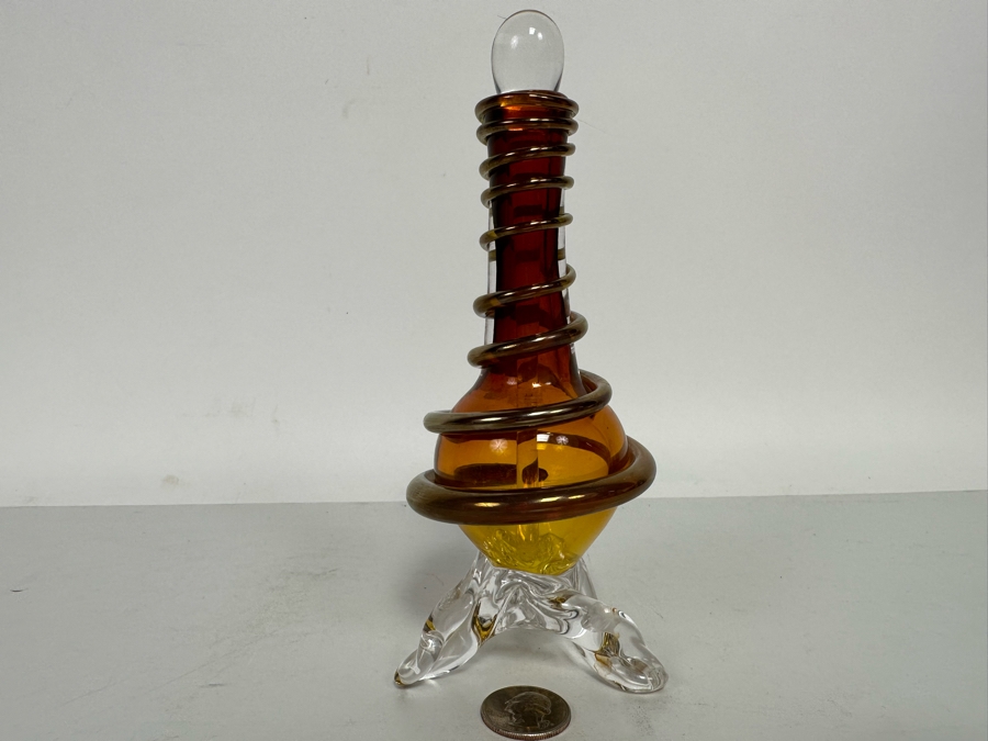 Barry Farley Stunning Footed Spiral Studio Art Glass Perfume Bottle With Stopper Signed And Dated 2002 7H [Photo 3]