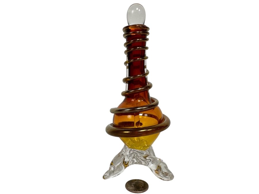 Barry Farley Stunning Footed Spiral Studio Art Glass Perfume Bottle With Stopper Signed And Dated 2002 7H [Photo 1]