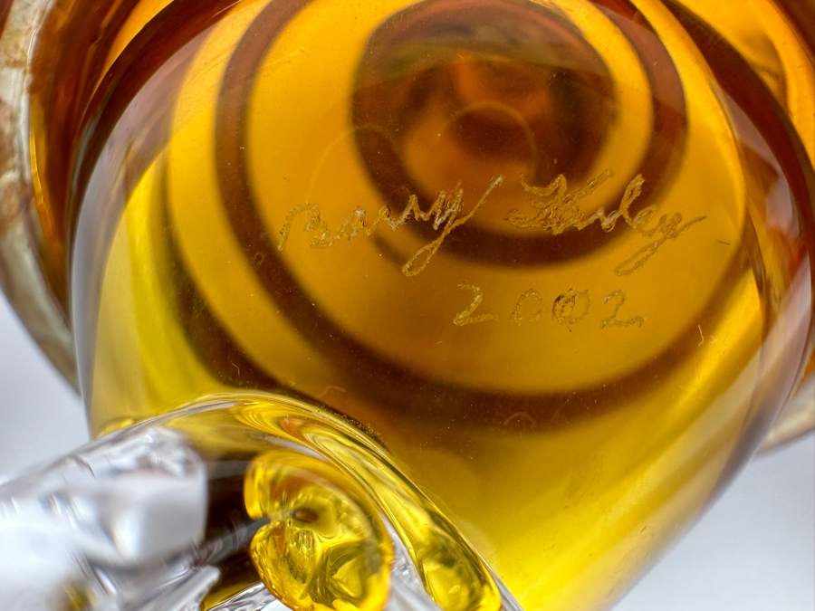 Barry Farley Stunning Footed Spiral Studio Art Glass Perfume Bottle With Stopper Signed And Dated 2002 7H [Photo 8]