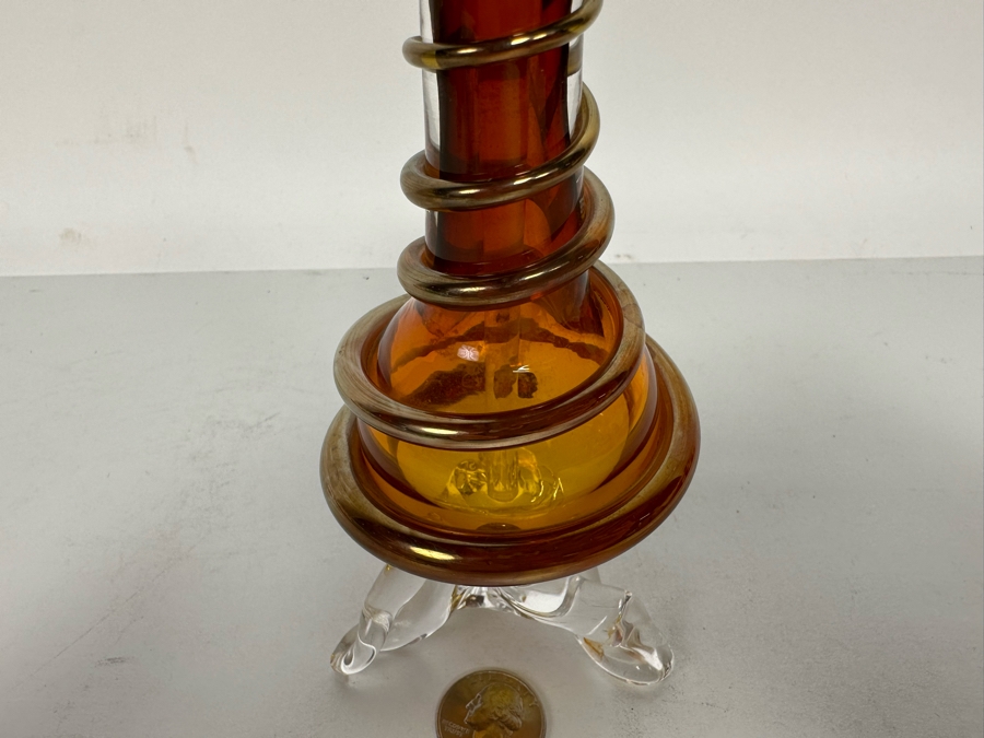 Barry Farley Stunning Footed Spiral Studio Art Glass Perfume Bottle With Stopper Signed And Dated 2002 7H [Photo 4]