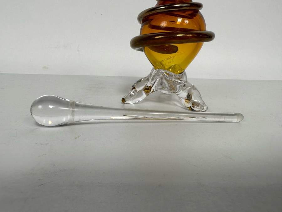Barry Farley Stunning Footed Spiral Studio Art Glass Perfume Bottle With Stopper Signed And Dated 2002 7H [Photo 6]