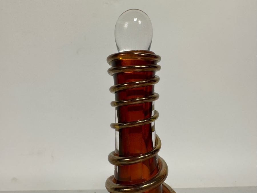 Barry Farley Stunning Footed Spiral Studio Art Glass Perfume Bottle With Stopper Signed And Dated 2002 7H [Photo 5]