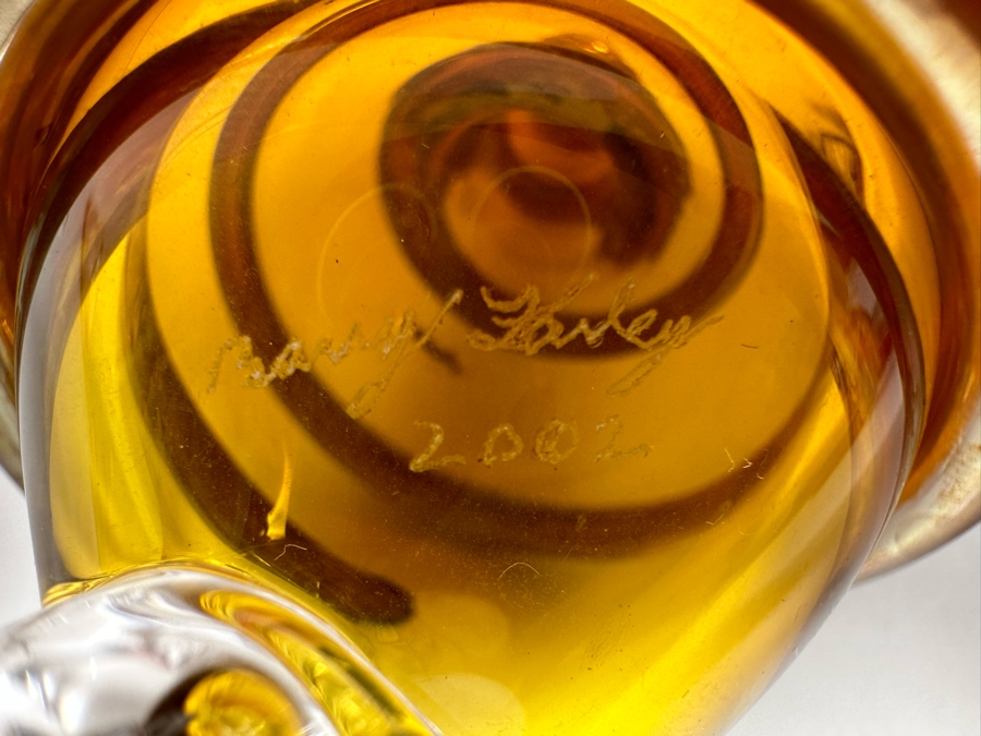 Barry Farley Stunning Footed Spiral Studio Art Glass Perfume Bottle With Stopper Signed And Dated 2002 7H [Photo 10]