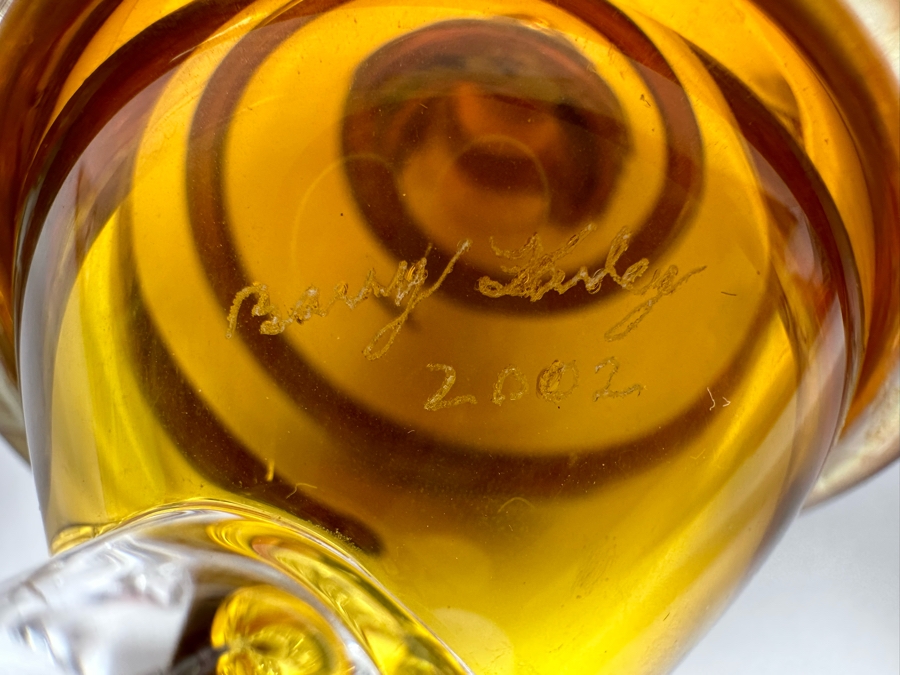 Barry Farley Stunning Footed Spiral Studio Art Glass Perfume Bottle With Stopper Signed And Dated 2002 7H [Photo 9]