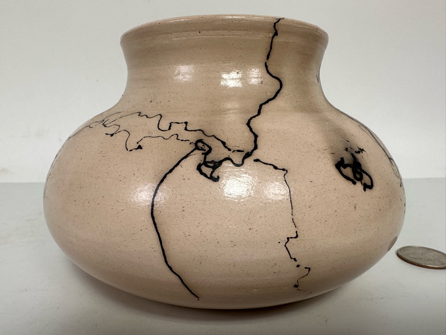 Vintage Horse Hair Horsehair Pottery Vessel Signed Strong 6W X 4H [Photo 2]