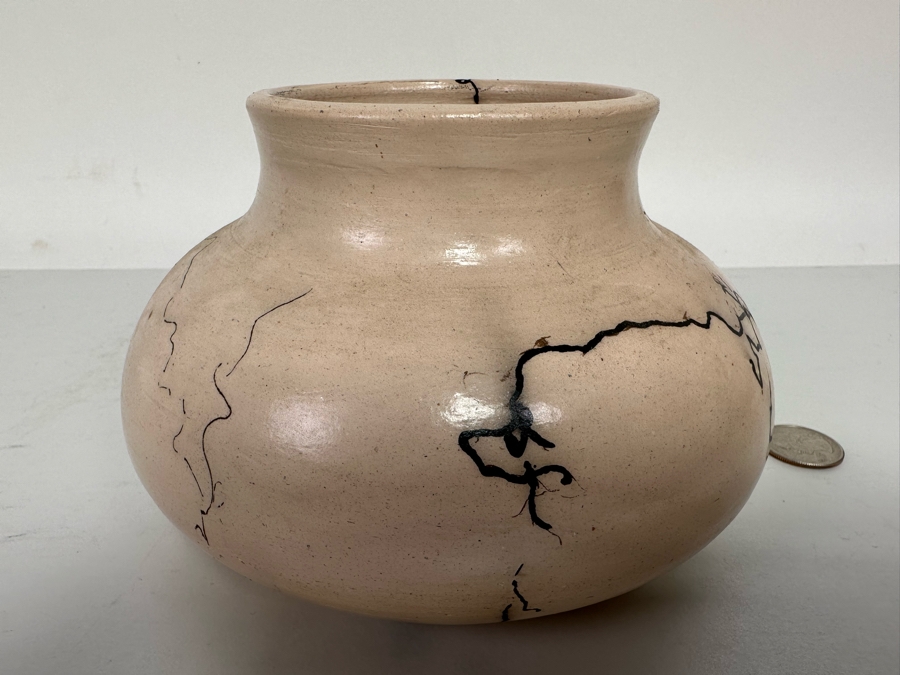 Vintage Horse Hair Horsehair Pottery Vessel Signed Strong 6W X 4H [Photo 5]