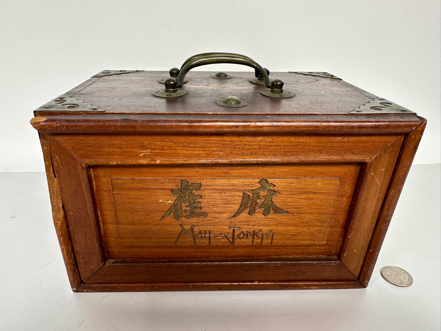 Antique Chinese Mahjong Mah-Jongg Set Bamboo And Bone Tiles With Wooden 5-Drawer Box (Front Left Of Box Is Missing Wooden Piece) 1923 Patent Date [Photo 19]