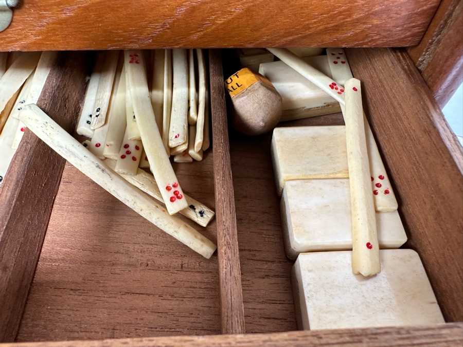 Antique Chinese Mahjong Mah-Jongg Set Bamboo And Bone Tiles With Wooden 5-Drawer Box (Front Left Of Box Is Missing Wooden Piece) 1923 Patent Date [Photo 26]