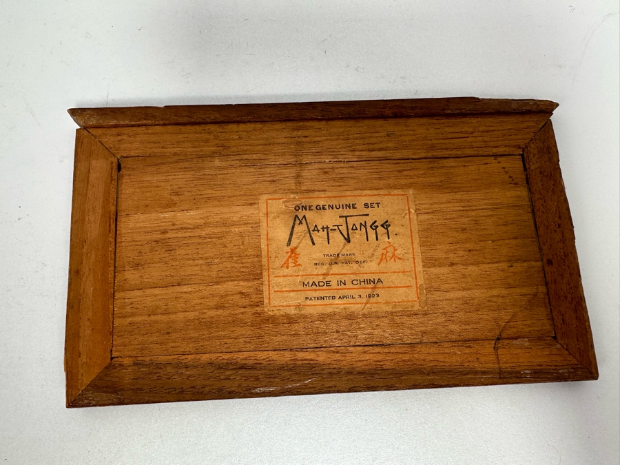 Antique Chinese Mahjong Mah-Jongg Set Bamboo And Bone Tiles With Wooden 5-Drawer Box (Front Left Of Box Is Missing Wooden Piece) 1923 Patent Date [Photo 16]