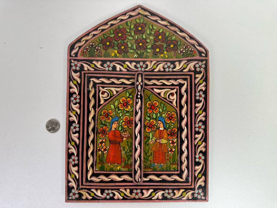 Hand Painted Wooden Moroccan Wall Mirror (Doors Open To A Mirror) 9.5W X 13H [Photo 2]