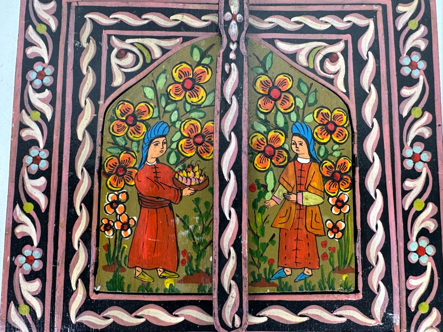 Hand Painted Wooden Moroccan Wall Mirror (Doors Open To A Mirror) 9.5W X 13H [Photo 4]