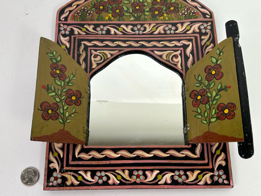 Hand Painted Wooden Moroccan Wall Mirror (Doors Open To A Mirror) 9.5W X 13H [Photo 6]