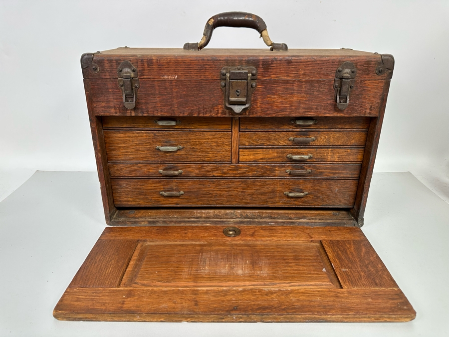 Antique Tiger Oak Machinist Toolbox 20W [Photo 3]