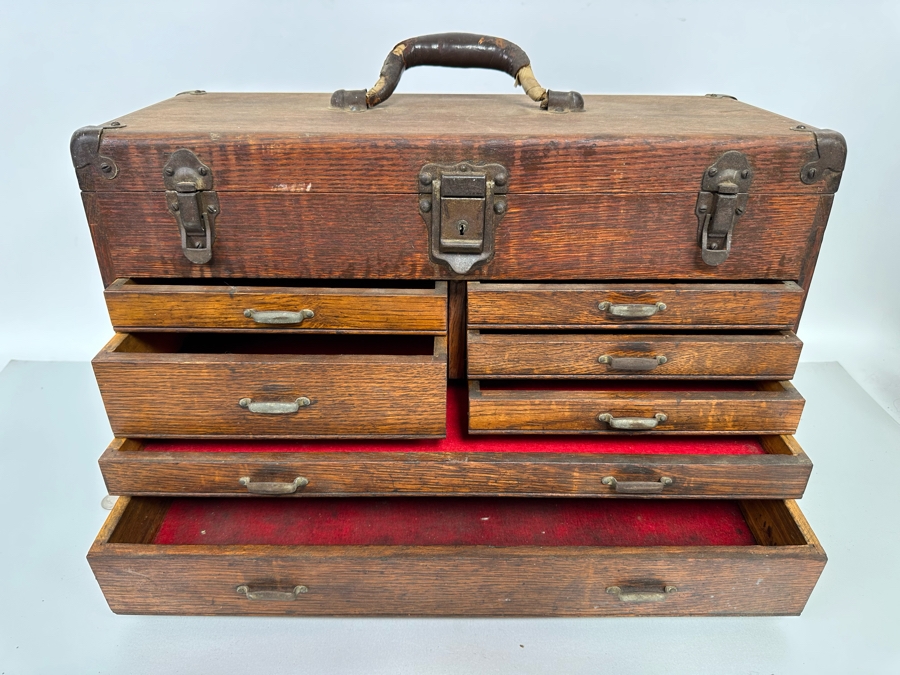 Antique Tiger Oak Machinist Toolbox 20W [Photo 9]