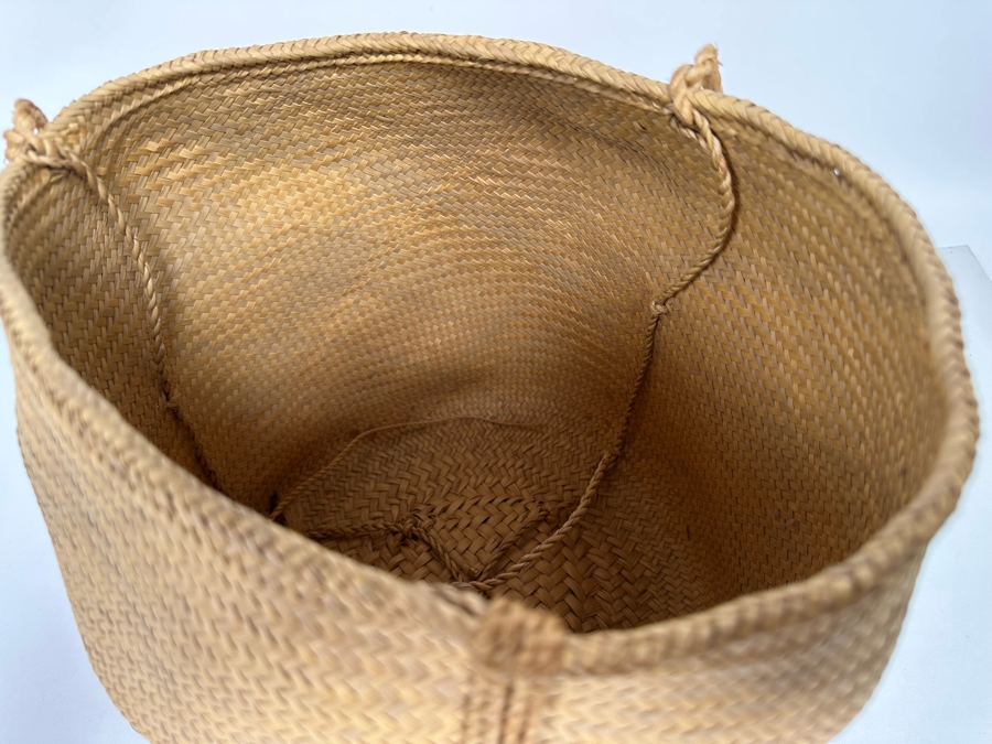 Vintage Handmade Woven Mexican Tortilla Basket Handbag With Strap 10W X 11H [Photo 8]