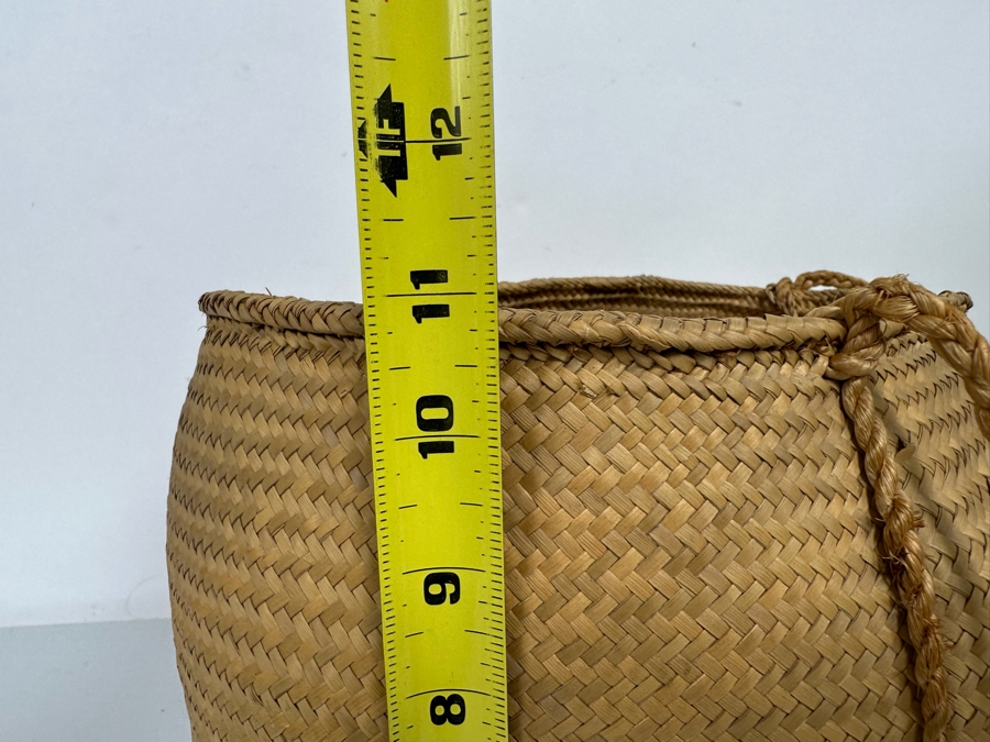 Vintage Handmade Woven Mexican Tortilla Basket Handbag With Strap 10W X 11H [Photo 11]
