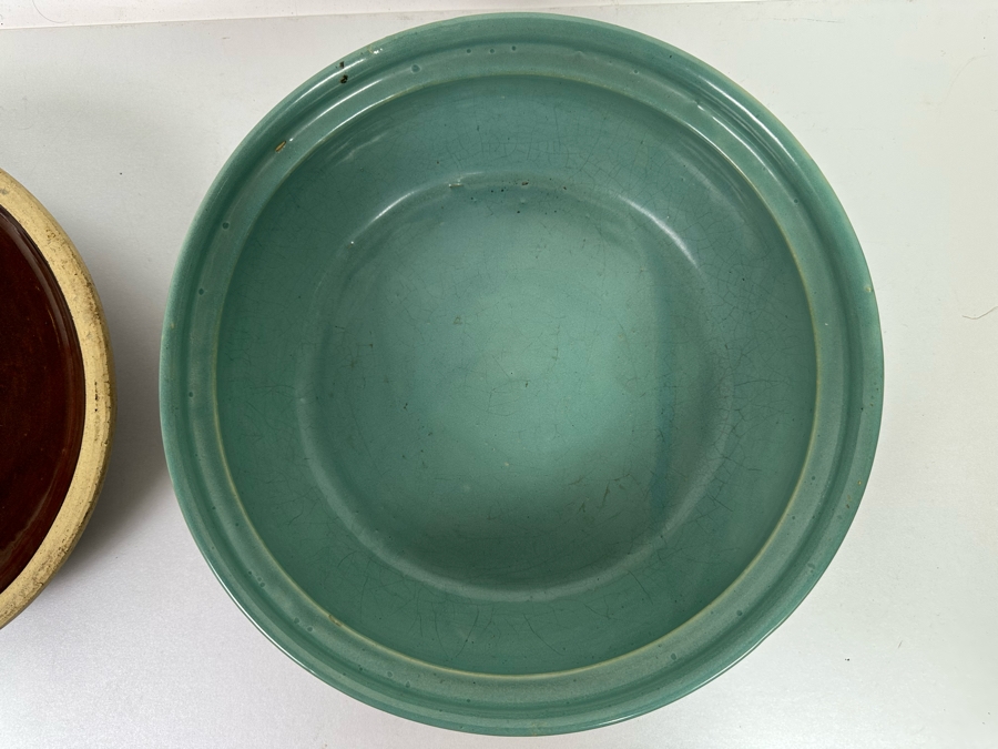 Large Mid-Century Glazed Pottery Bowl With Handles And Lid 14W X 5H [Photo 8]