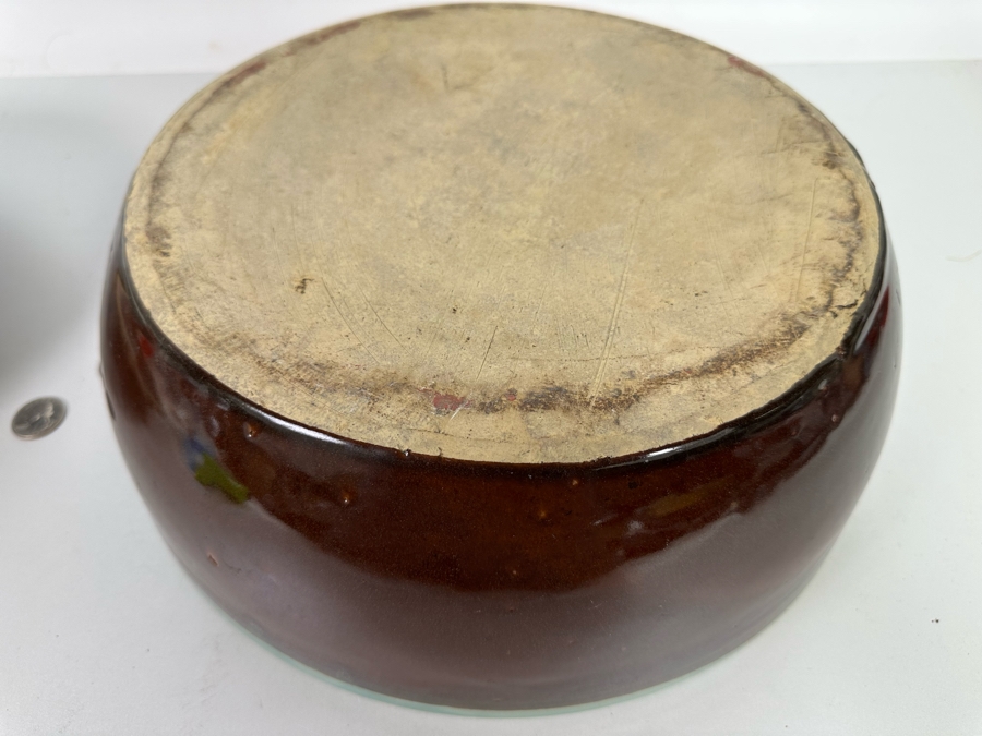 Large Mid-Century Glazed Pottery Bowl With Handles And Lid 14W X 5H [Photo 12]