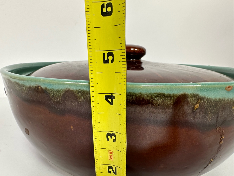Large Mid-Century Glazed Pottery Bowl With Handles And Lid 14W X 5H [Photo 13]