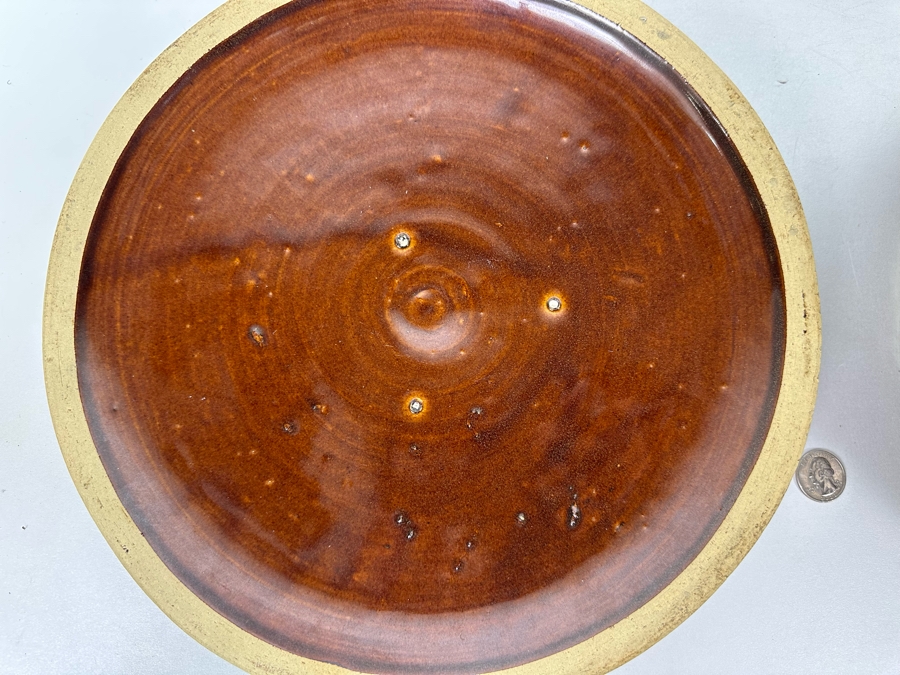 Large Mid-Century Glazed Pottery Bowl With Handles And Lid 14W X 5H [Photo 10]