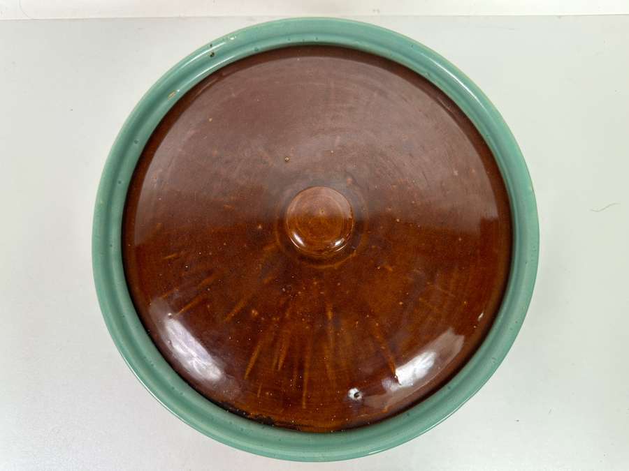 Large Mid-Century Glazed Pottery Bowl With Handles And Lid 14W X 5H [Photo 7]