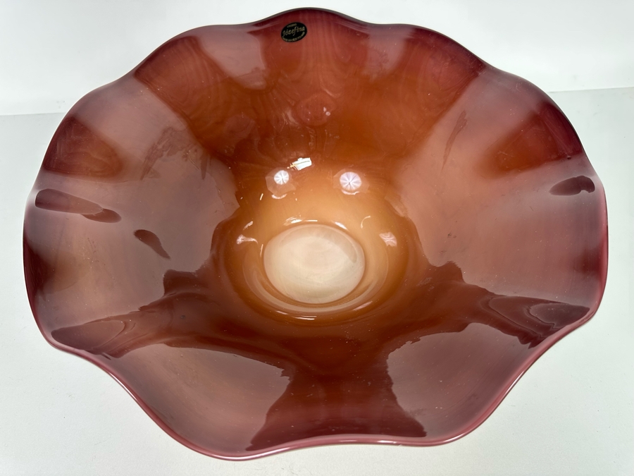 Impressive Handmade Art Glass Centerpiece Bowl Made In Poland Krosno Jozefina Oldest Art Glass Factory In Europe 15W X 5H [Photo 3]