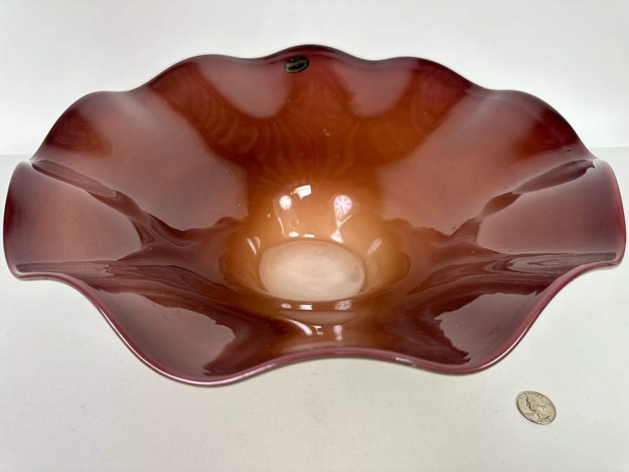 Impressive Handmade Art Glass Centerpiece Bowl Made In Poland Krosno Jozefina Oldest Art Glass Factory In Europe 15W X 5H [Photo 7]