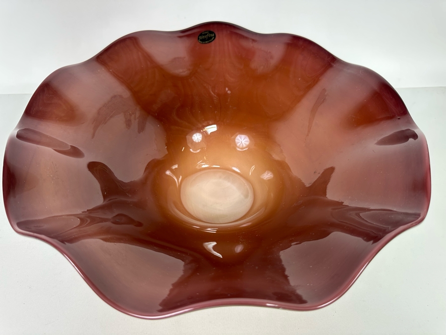 Impressive Handmade Art Glass Centerpiece Bowl Made In Poland Krosno Jozefina Oldest Art Glass Factory In Europe 15W X 5H [Photo 2]