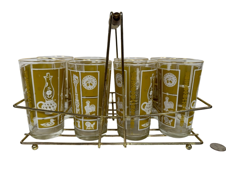 Eight Mid-Century Modern Glasses 5H With Caddy 12W X 6D X 8.5H [Photo 2]