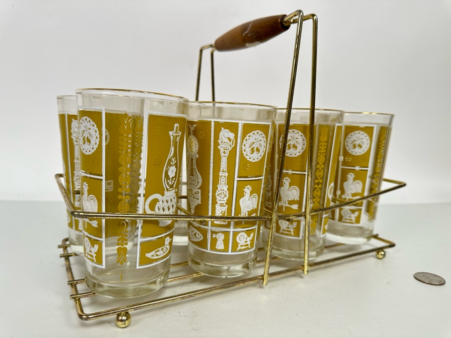 Eight Mid-Century Modern Glasses 5H With Caddy 12W X 6D X 8.5H [Photo 6]