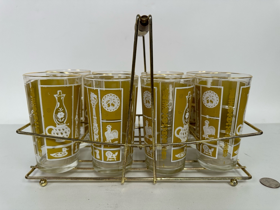 Eight Mid-Century Modern Glasses 5H With Caddy 12W X 6D X 8.5H [Photo 4]