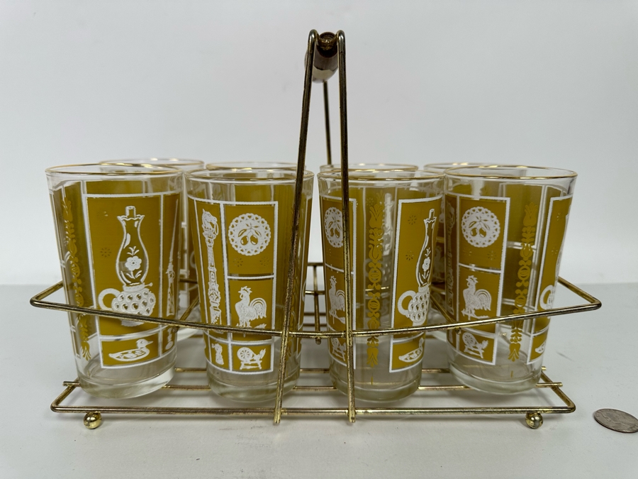 Eight Mid-Century Modern Glasses 5H With Caddy 12W X 6D X 8.5H [Photo 3]