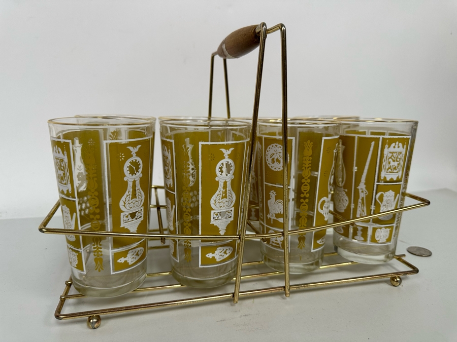 Eight Mid-Century Modern Glasses 5H With Caddy 12W X 6D X 8.5H [Photo 11]