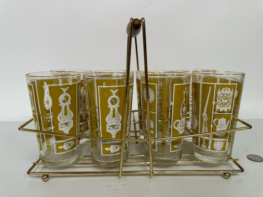 Eight Mid-Century Modern Glasses 5H With Caddy 12W X 6D X 8.5H [Photo 10]