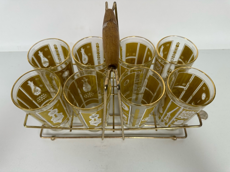 Eight Mid-Century Modern Glasses 5H With Caddy 12W X 6D X 8.5H [Photo 12]