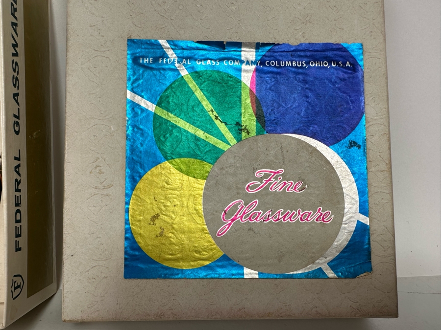 New Old Stock Federal Glassware Rumpus Set Four Cocktail Themed Shot Glasses Barware S-314 With Original Box [Photo 7]