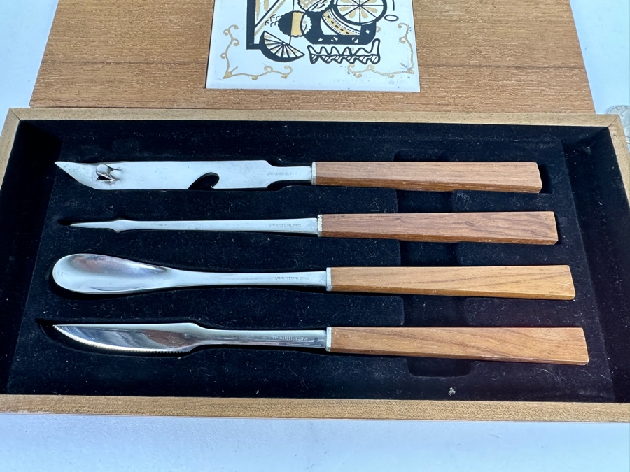 Vintage Mid-Century Stainless Steel With Wooden Handles Barware Set With Case Made In Japan 11W X 5D X 1H [Photo 4]