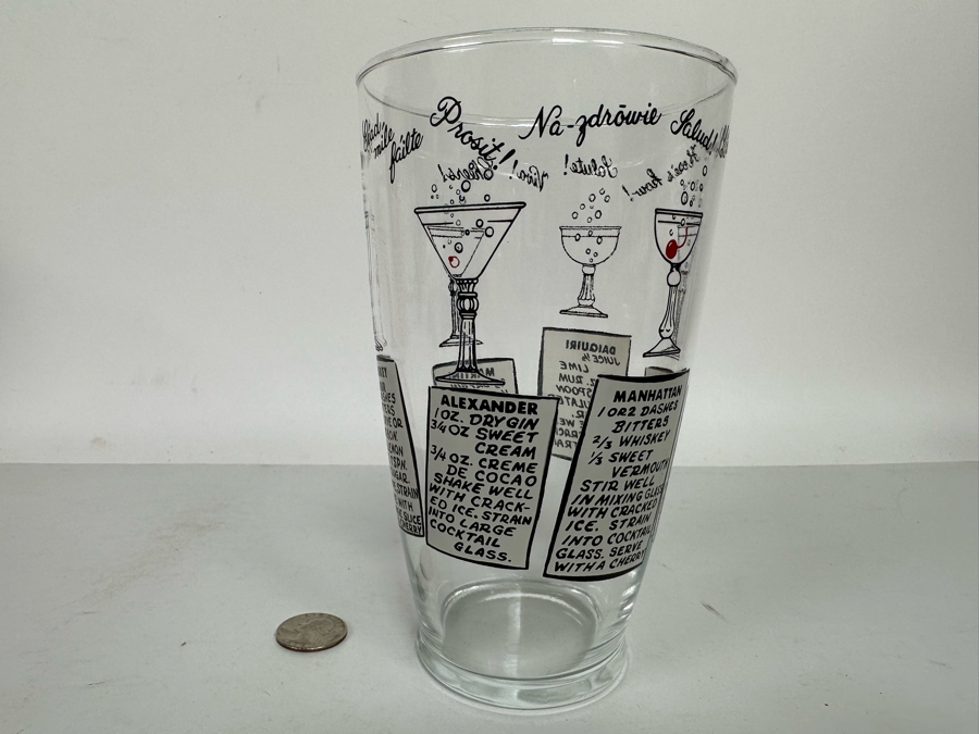 Vintage Mid-Century Modern Cocktail Mixing Glass With 6 Drink Recipes 7H [Photo 3]