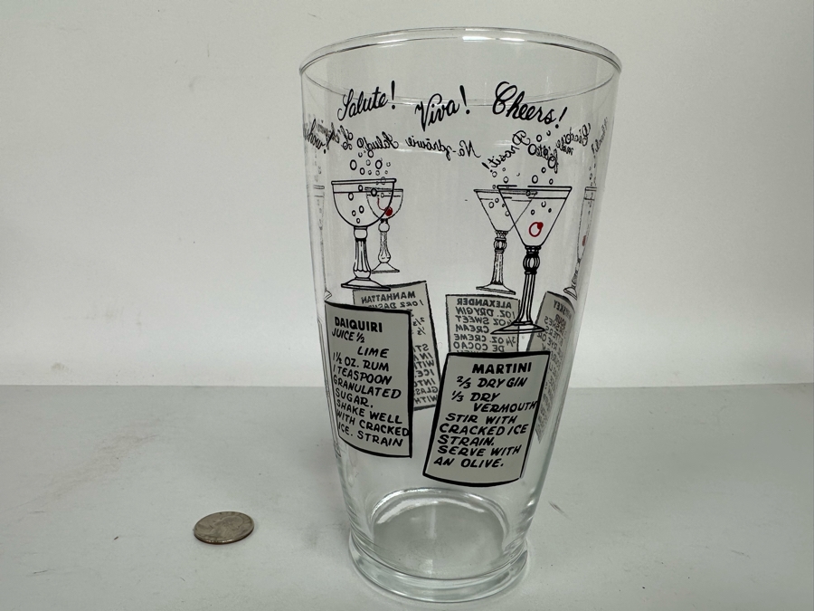 Vintage Mid-Century Modern Cocktail Mixing Glass With 6 Drink Recipes 7H [Photo 5]