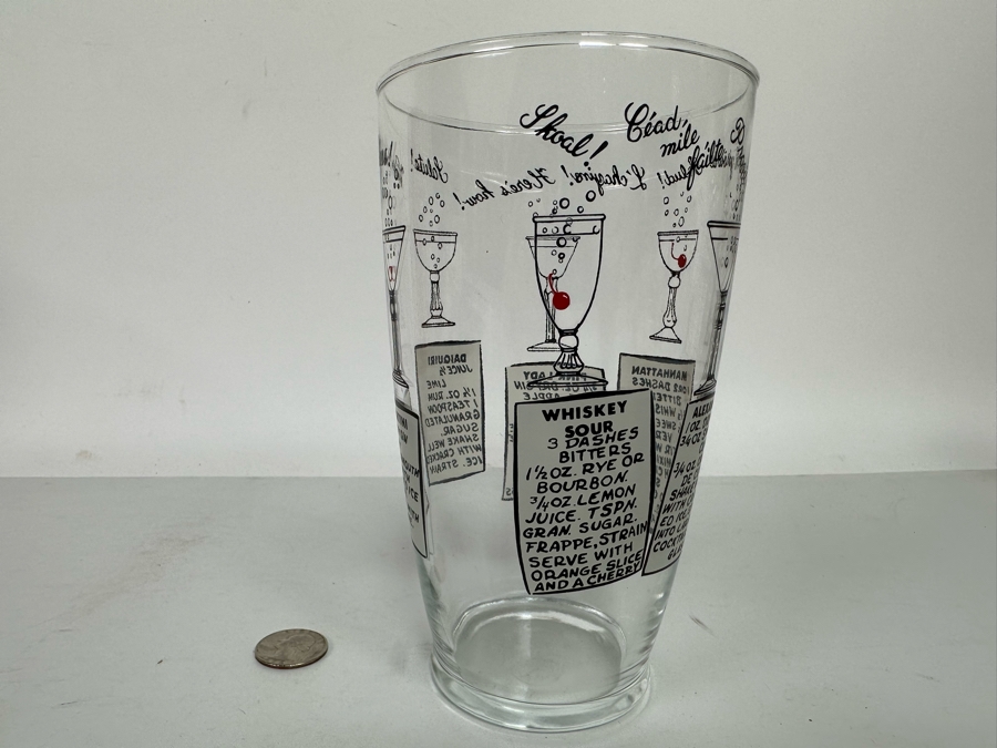 Vintage Mid-Century Modern Cocktail Mixing Glass With 6 Drink Recipes 7H [Photo 4]