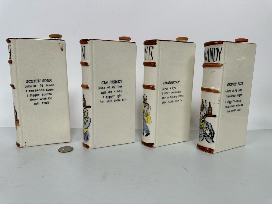 Hand Painted Ceramic Liquor Decanters Scotch, Gin, Rye & Brandy Made In Japan 3.5W X 1.5D X 8H [Photo 8]