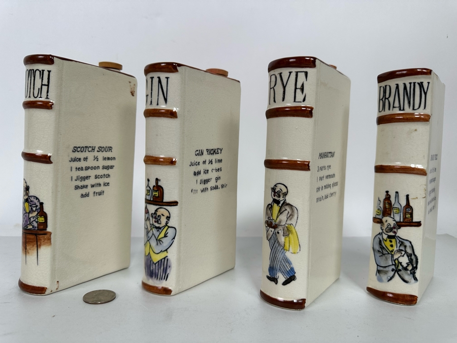 Hand Painted Ceramic Liquor Decanters Scotch, Gin, Rye & Brandy Made In Japan 3.5W X 1.5D X 8H [Photo 4]