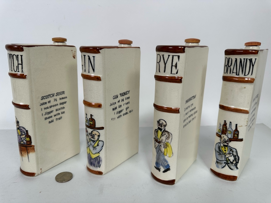 Hand Painted Ceramic Liquor Decanters Scotch, Gin, Rye & Brandy Made In Japan 3.5W X 1.5D X 8H [Photo 5]