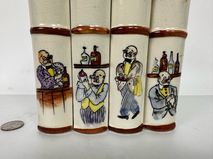 Hand Painted Ceramic Liquor Decanters Scotch, Gin, Rye & Brandy Made In Japan 3.5W X 1.5D X 8H [Photo 7]