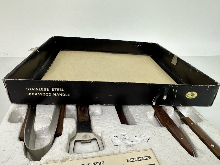 Mid-Century Modern Deluxe 6 Piece Bar Set Stainless Steel And Rosewood Handles Lobeco Made In Japan Never Used With Original Box [Photo 8]